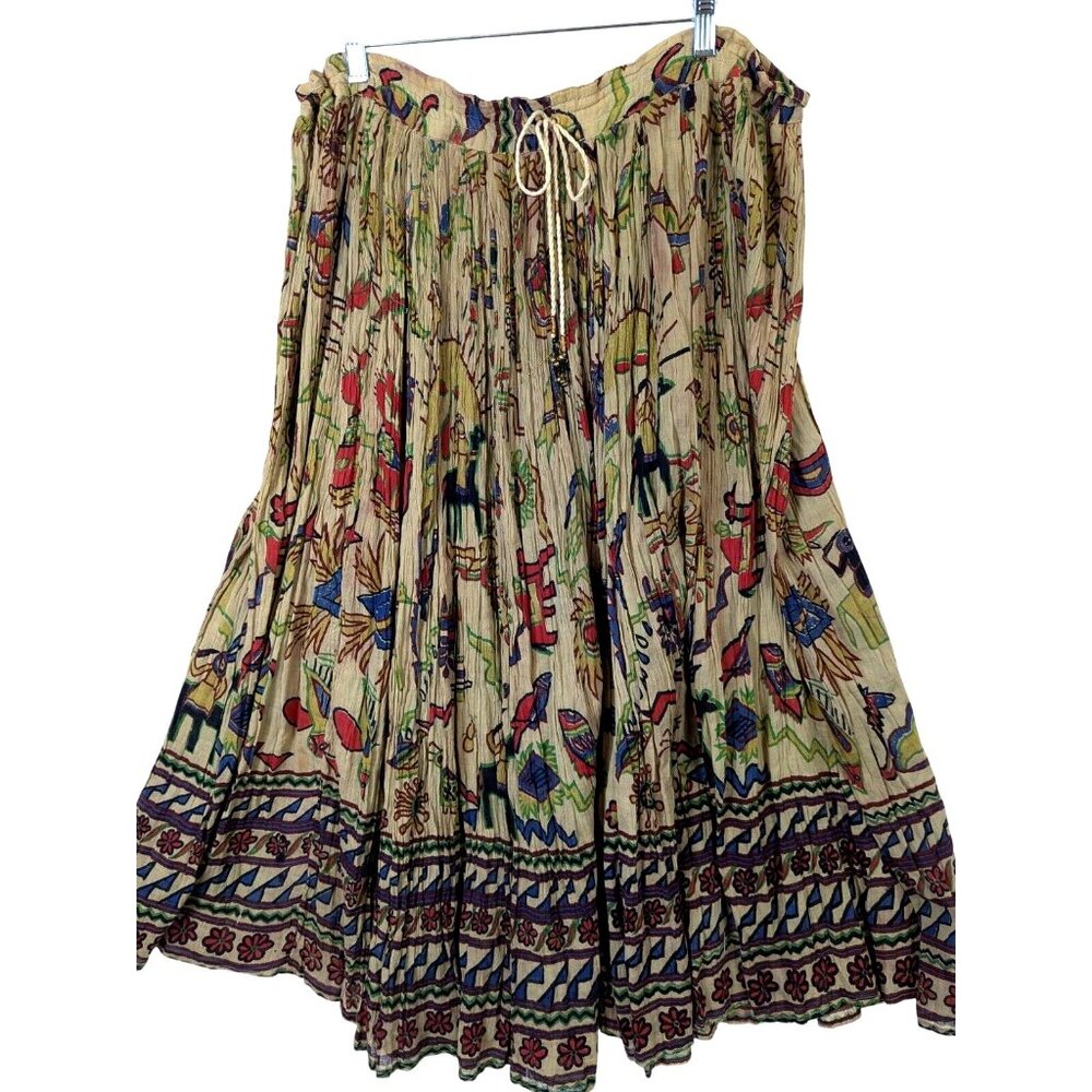 Just Class Women sz M Bohemian Cotton Maxi Skirt Drawstring Waist Flowy Vintage